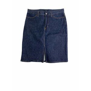 GAP Womens 10 LG Dark Wash Denim Stretch Mid Rise Slit Hem Pencil Jean Skirt